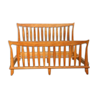 Bed of Guillerme and Chambron solid light oak France 1970