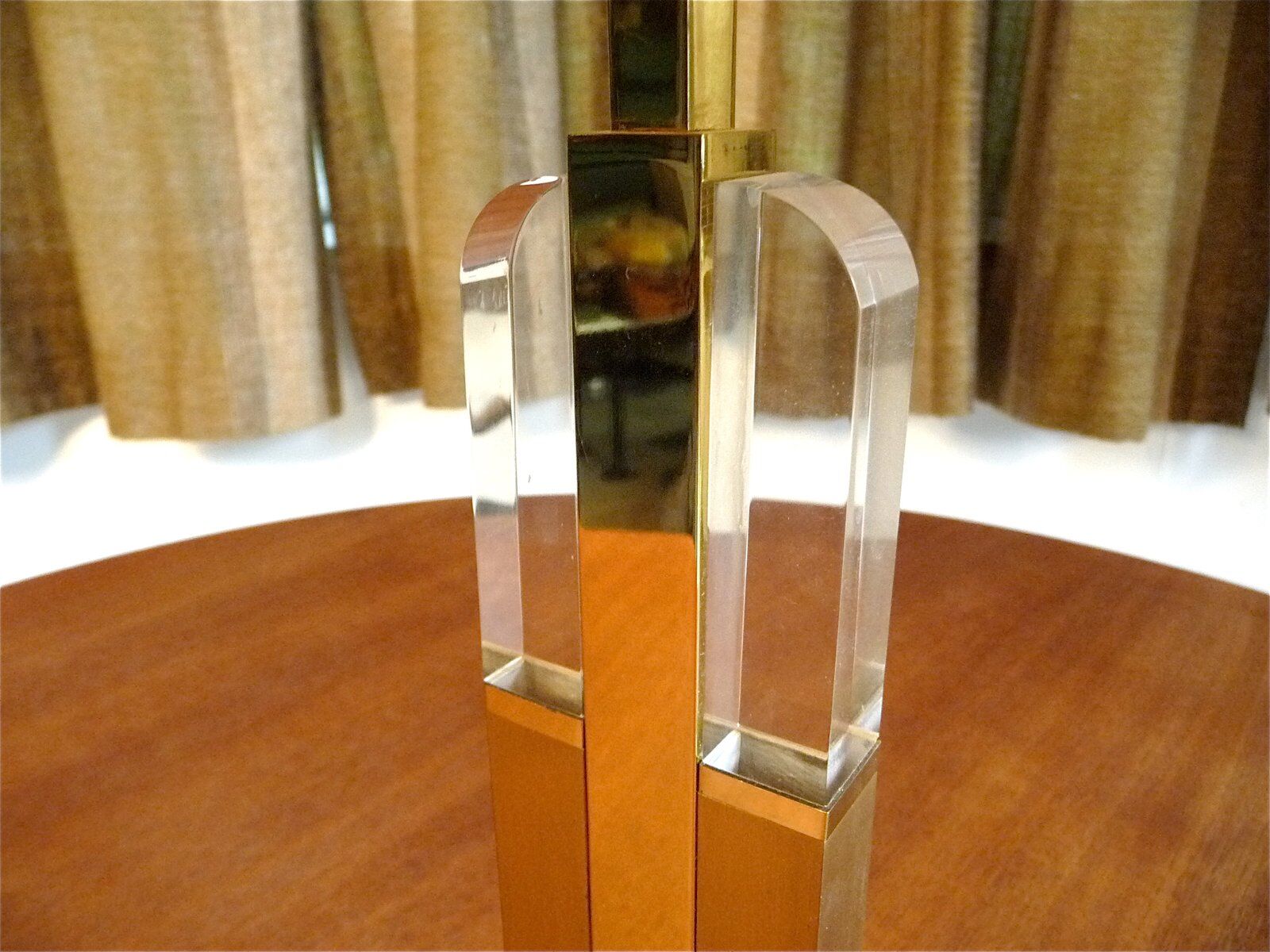 Modernist brass-plated and acrylic glass table lamp, France 1970s