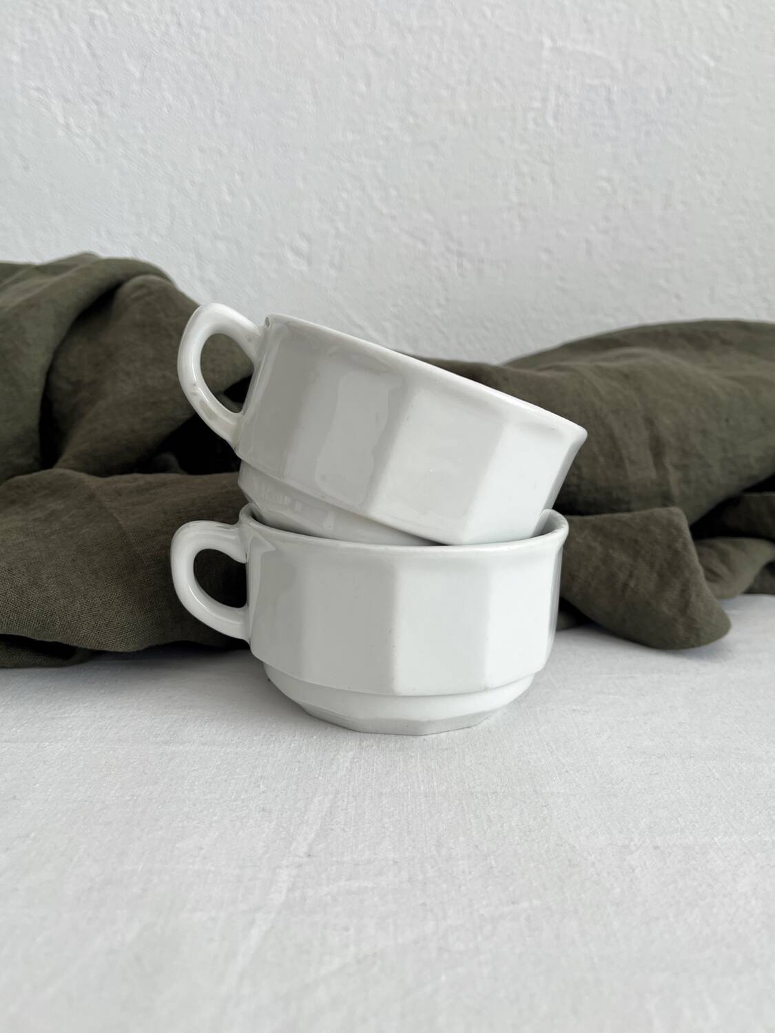 2 white porcelain cups Apilco vintage Parisian bistro