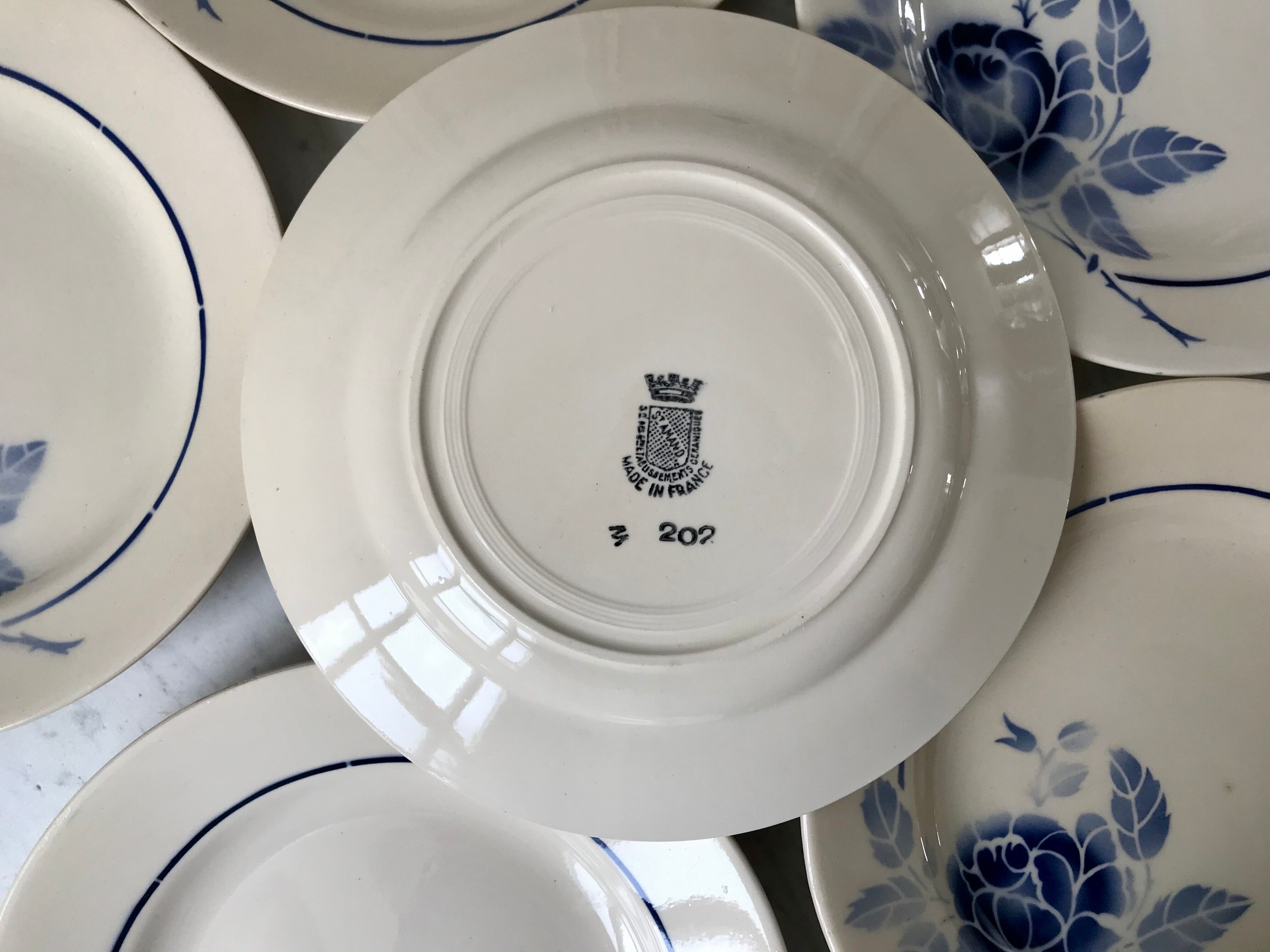 Set of 6 dessert plates blue flowers saint-amand 30s-40s
