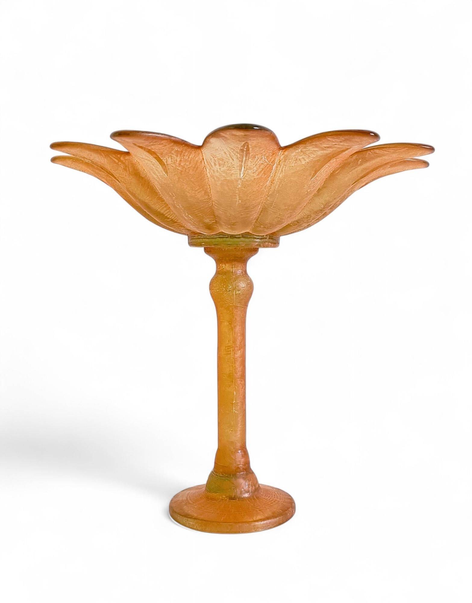 Art Nouveau Glass Compote Vase, Palm Tree Design, French, Early 20th-C