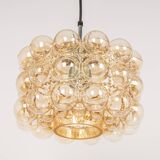 Large amber bubble glass pendant light by Helena Tynell for Limburg, Germany, 1970s.