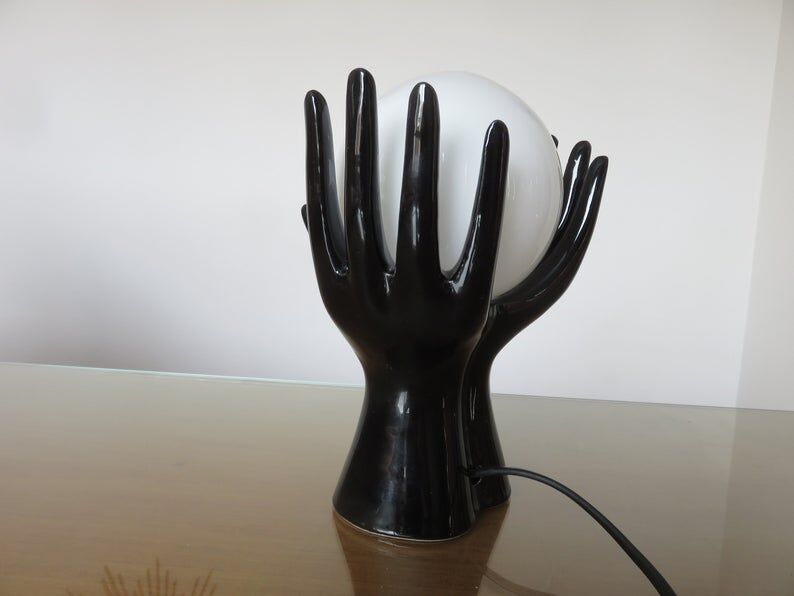 Black ceramic lamp in the shape of hands 70s