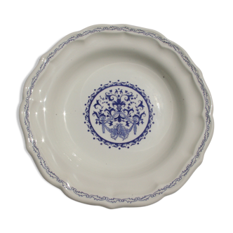 Hollow round dish in Gien faience diam 28cm Model Rouen 32 Camaïeu Blue