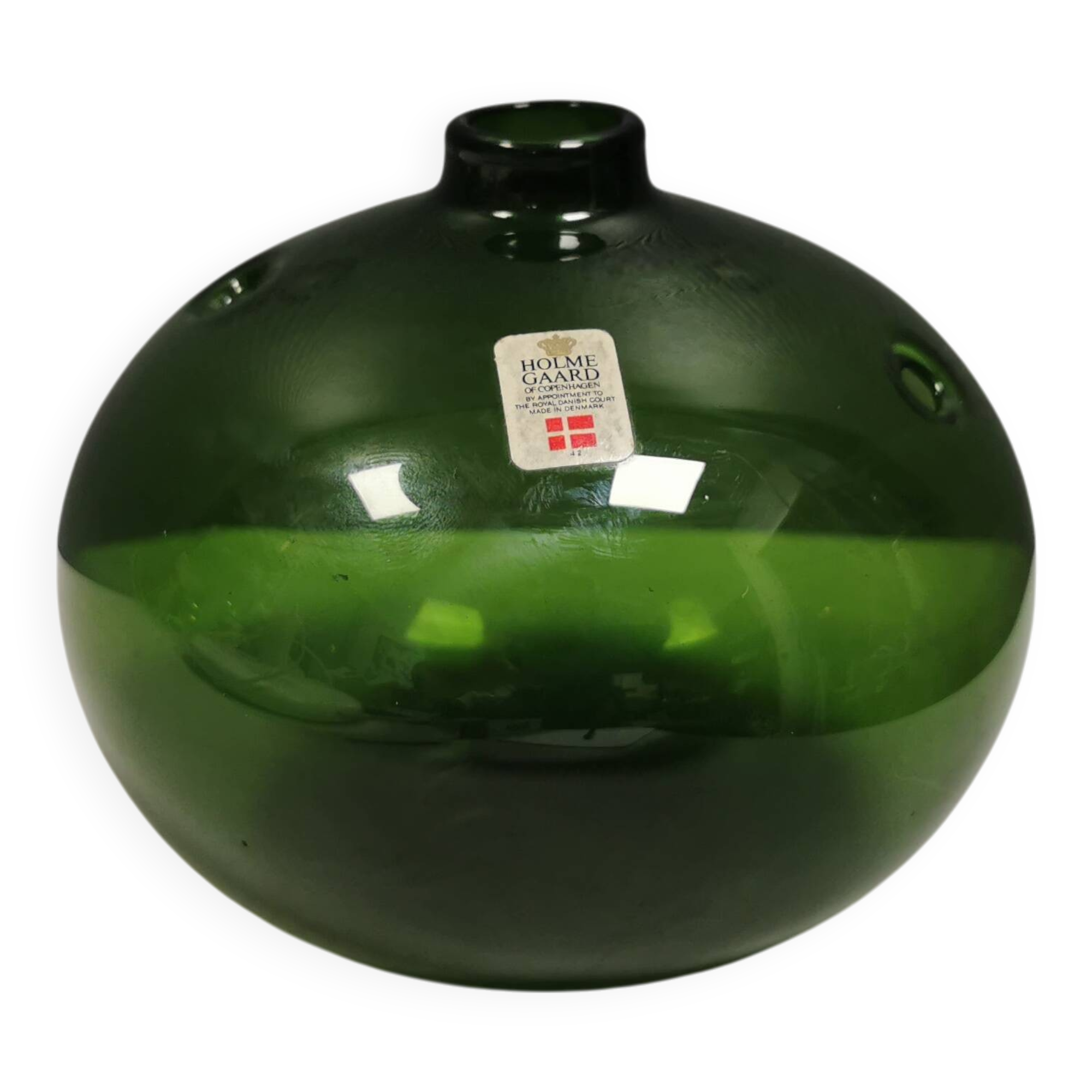 Beautiful "Hulvase/flower globe" in olive green color. Denmark 1970s