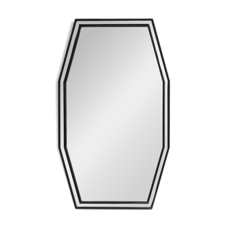 Miroir octogonal graphique du milieu du siècle avec cadre en bois noir et miroir,
