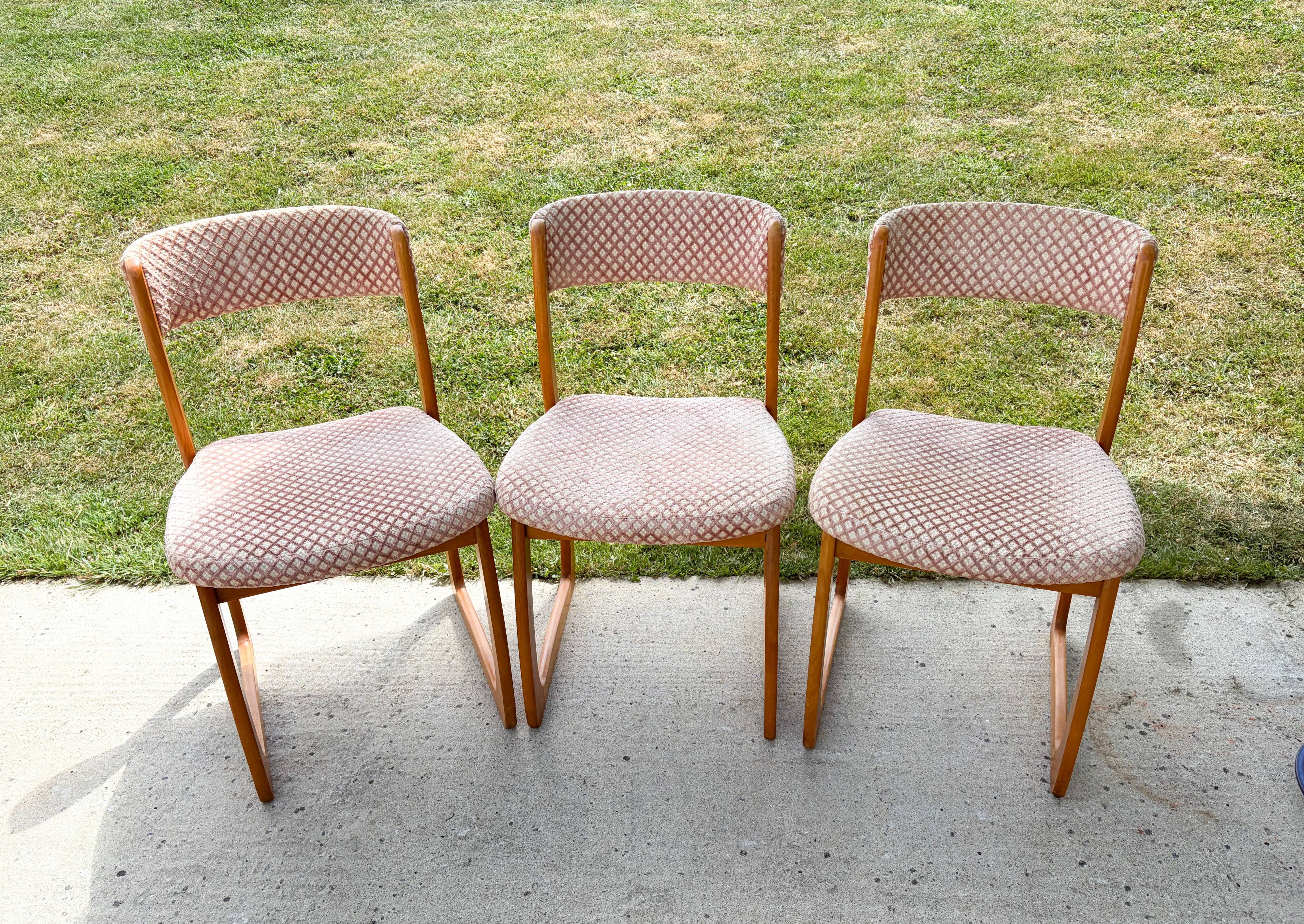 Lot de 3 chaises traineau SELF , dlg de Baumann , 1970'