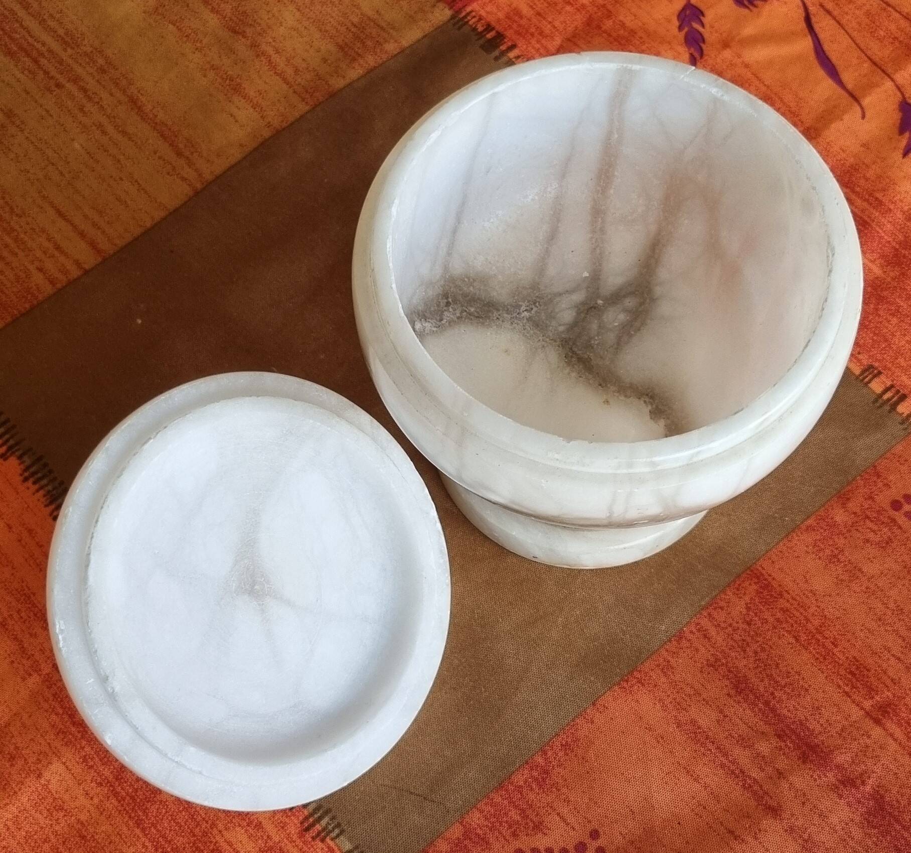 Vintage alabaster and copper candy box