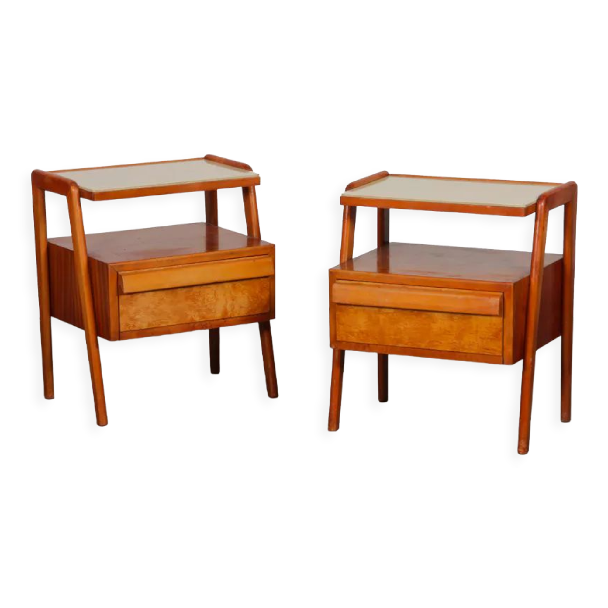 Pair of wooden and opaline bedside tables, edited by Jitona, 1960