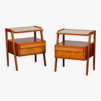 Pair of wooden and opaline bedside tables, edited by Jitona, 1960