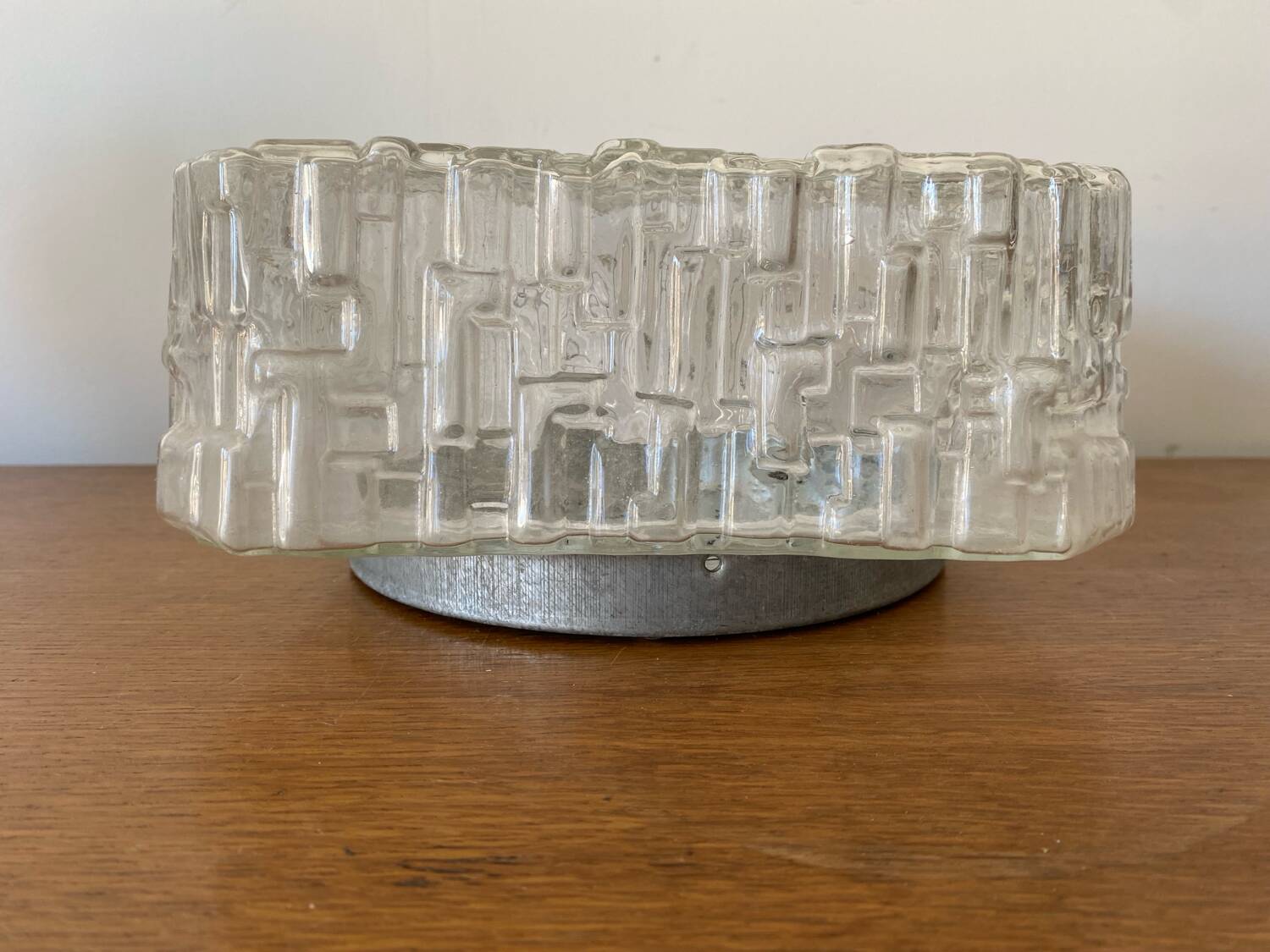 Antique Wall Lamp Ceiling Light Molded Glass + Vintage Metal Bracket #C384