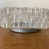 Plafonnier Applique Ancienne Verre Moulé + Support Métal Vintage #C384