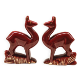 Lot of 2 Art Deco Ceramic Deer in Burgundy and Gold France