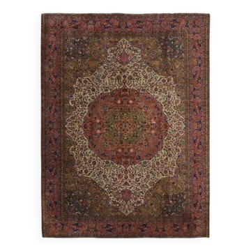 1960s Vintage Persian Handmade Wool Cotton Light Red Area Rug 253x340