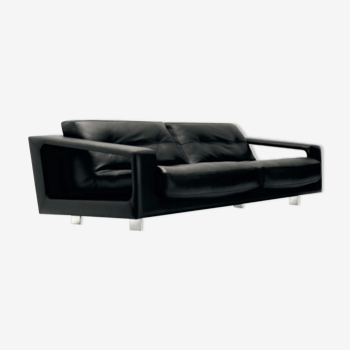 Steiner Ranelagh sofa 4 seats upholstered in black leather. Design Pascal Daveluy.