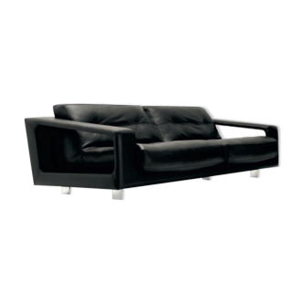 Steiner Ranelagh sofa 4 seats upholstered in black leather. Design Pascal Daveluy.