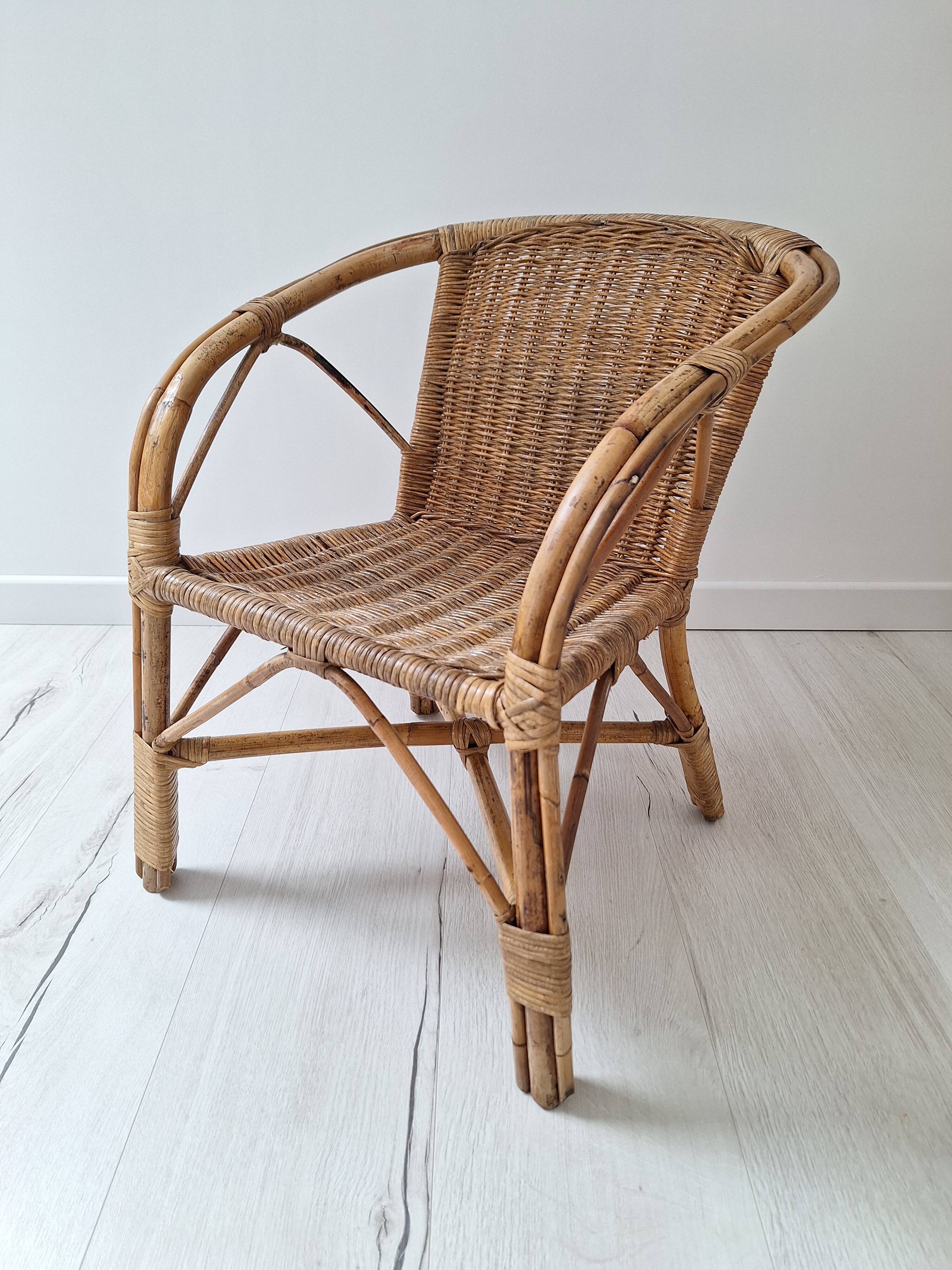 Vintage children's rattan chair