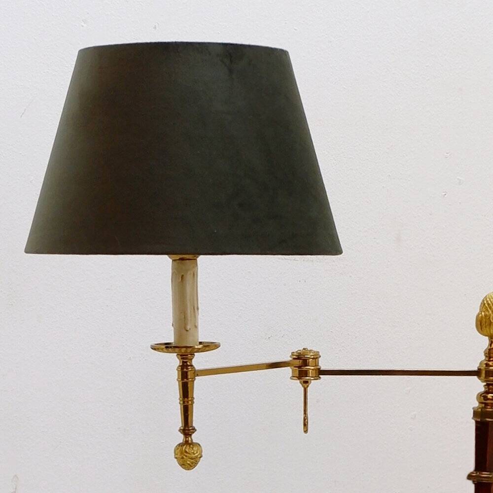 Library or reading floor lamp in brass and wood, mid-20th century.