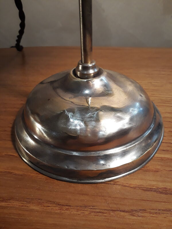 Lampe laiton de bureau a balancier tulipe opalescente 1900