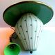 Green sheet metal and globe glass hanging lamp