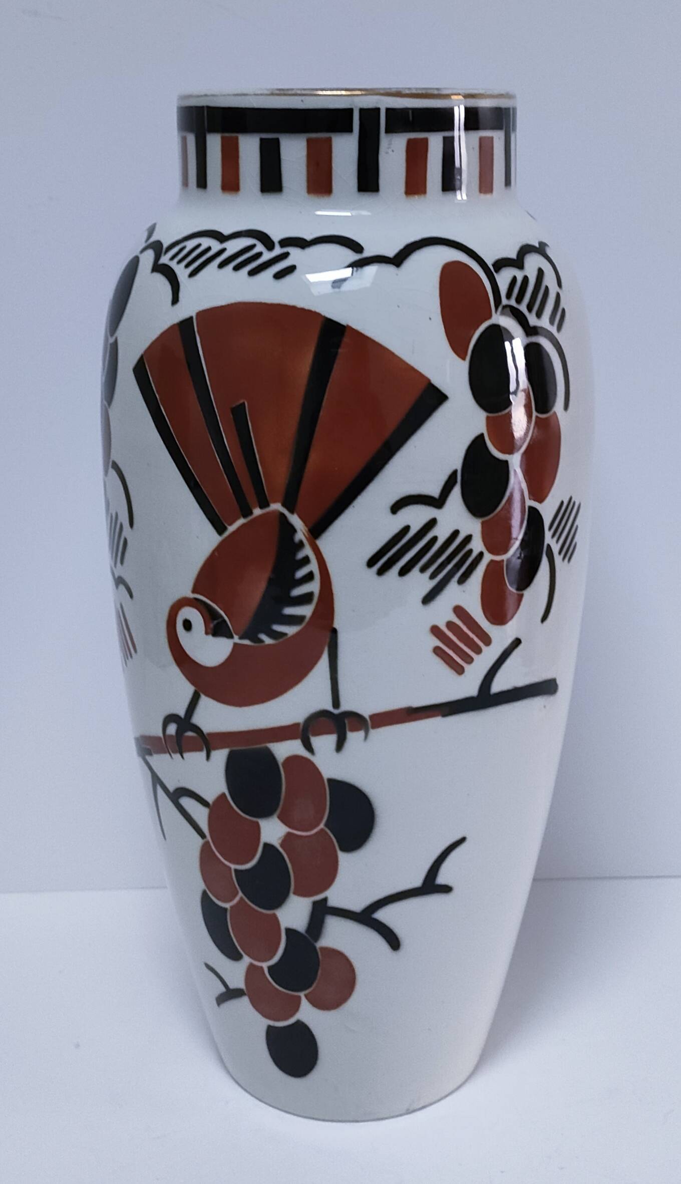 Vase Art déco Keller Guérin "Ceylan" décor oiseaux