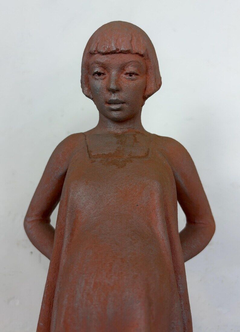 Vintage Terracotta Pregnant Woman Sculpture – Mid-Century Style Maternity Art Figurine