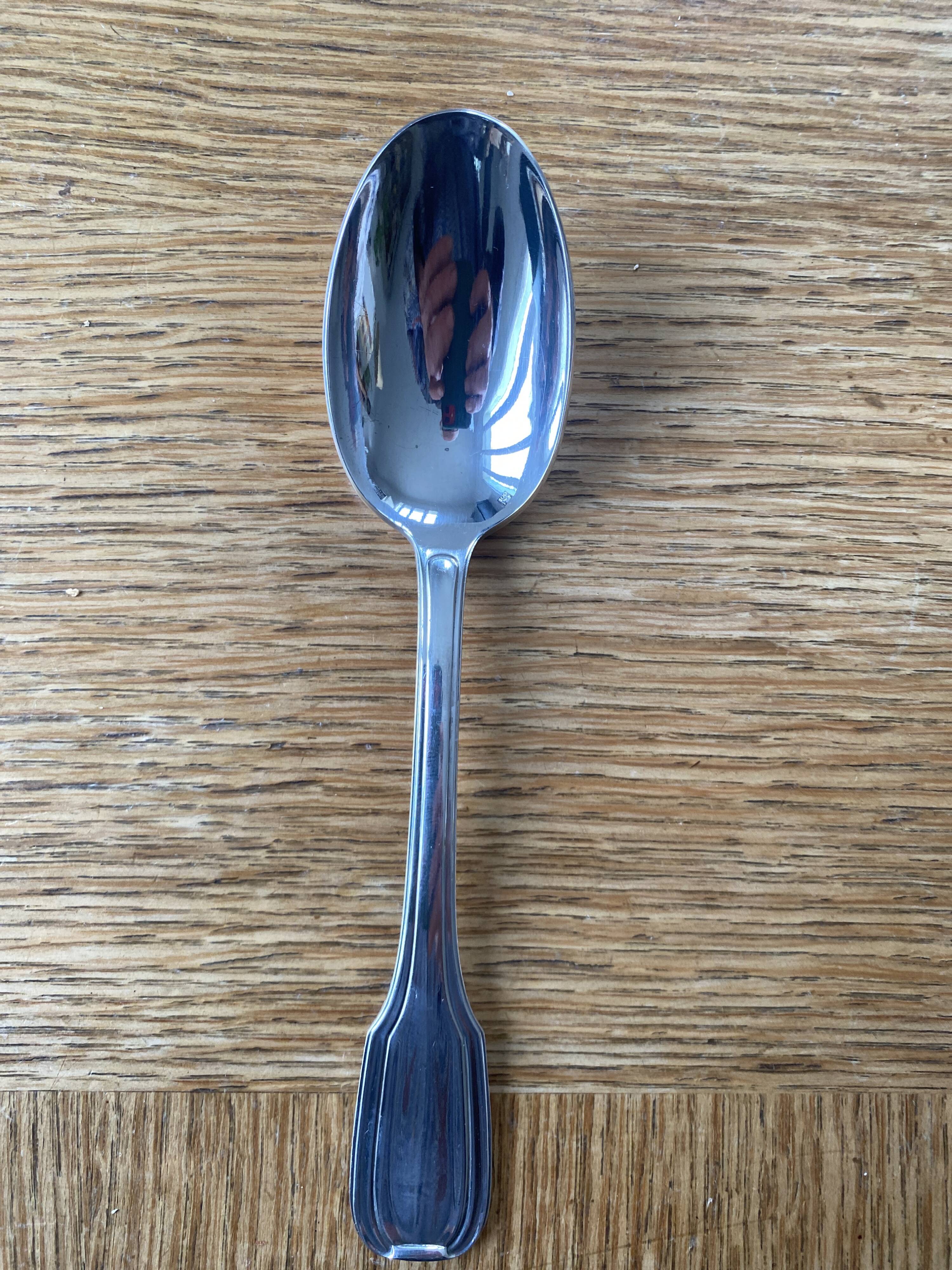 12 large silver plated art deco metal spoons