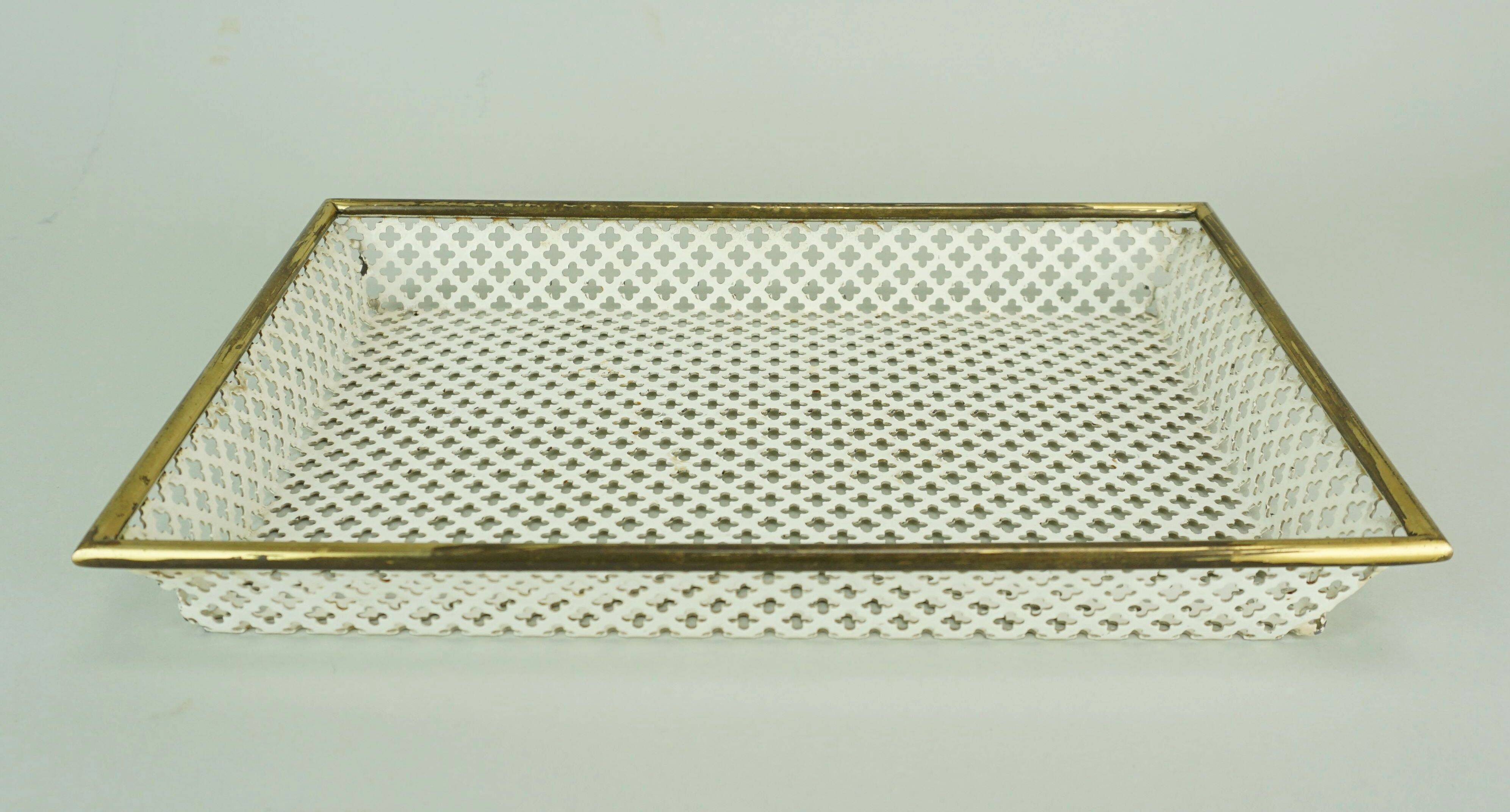 Vintage tray, perforated metal and brass, attr. to mathieu matégot 50s