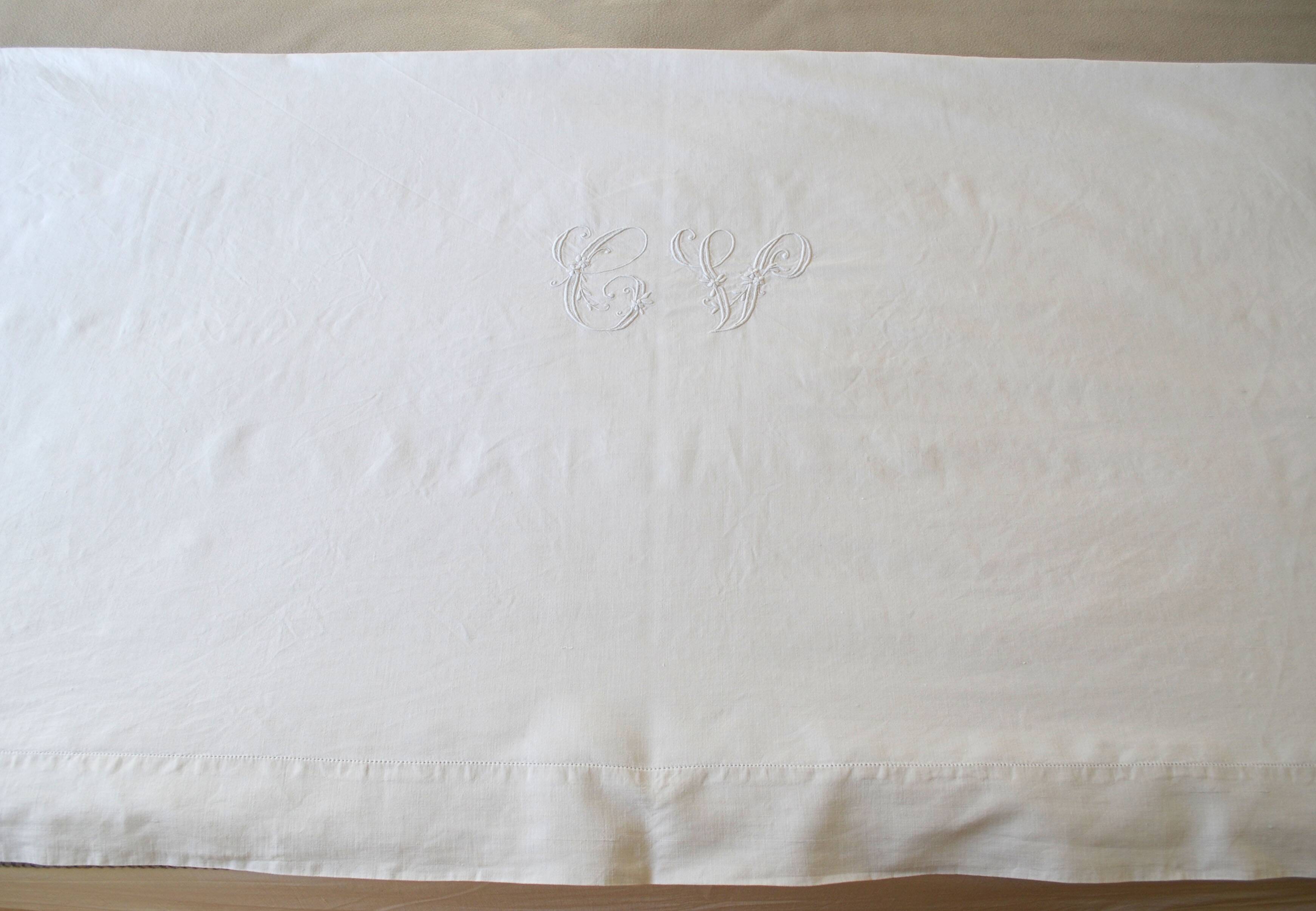 Old linen/cotton sheet large monogram