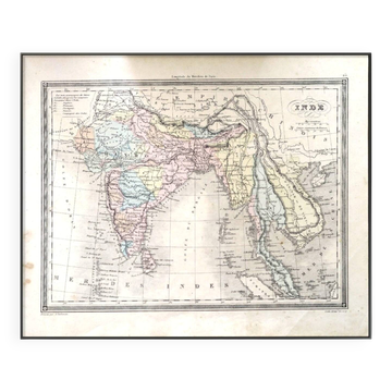 India, printed map from 1852. Authentic Vintage. 29.5x24cm