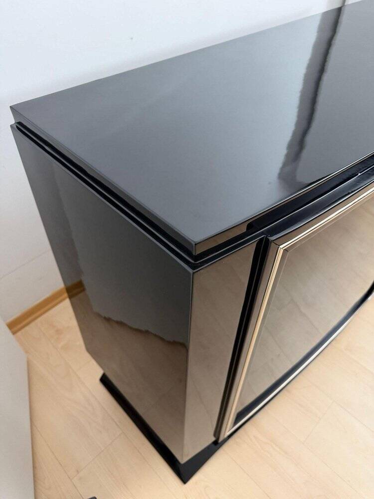 Art Deco Sideboard in Black Lacquer, Maple & Chrome, France, 1930