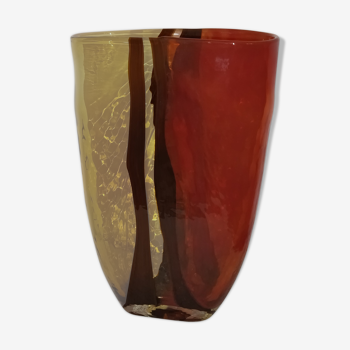 Molded blown glass vase 80s