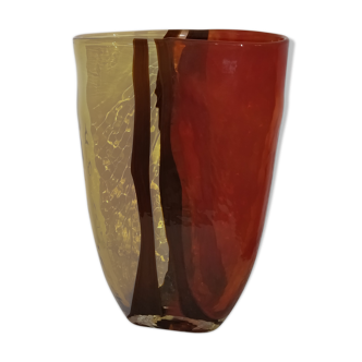 Vase verre soufflé moulé années 80
