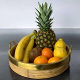 Circular rattan and brass tray, Italy, circa 1970s