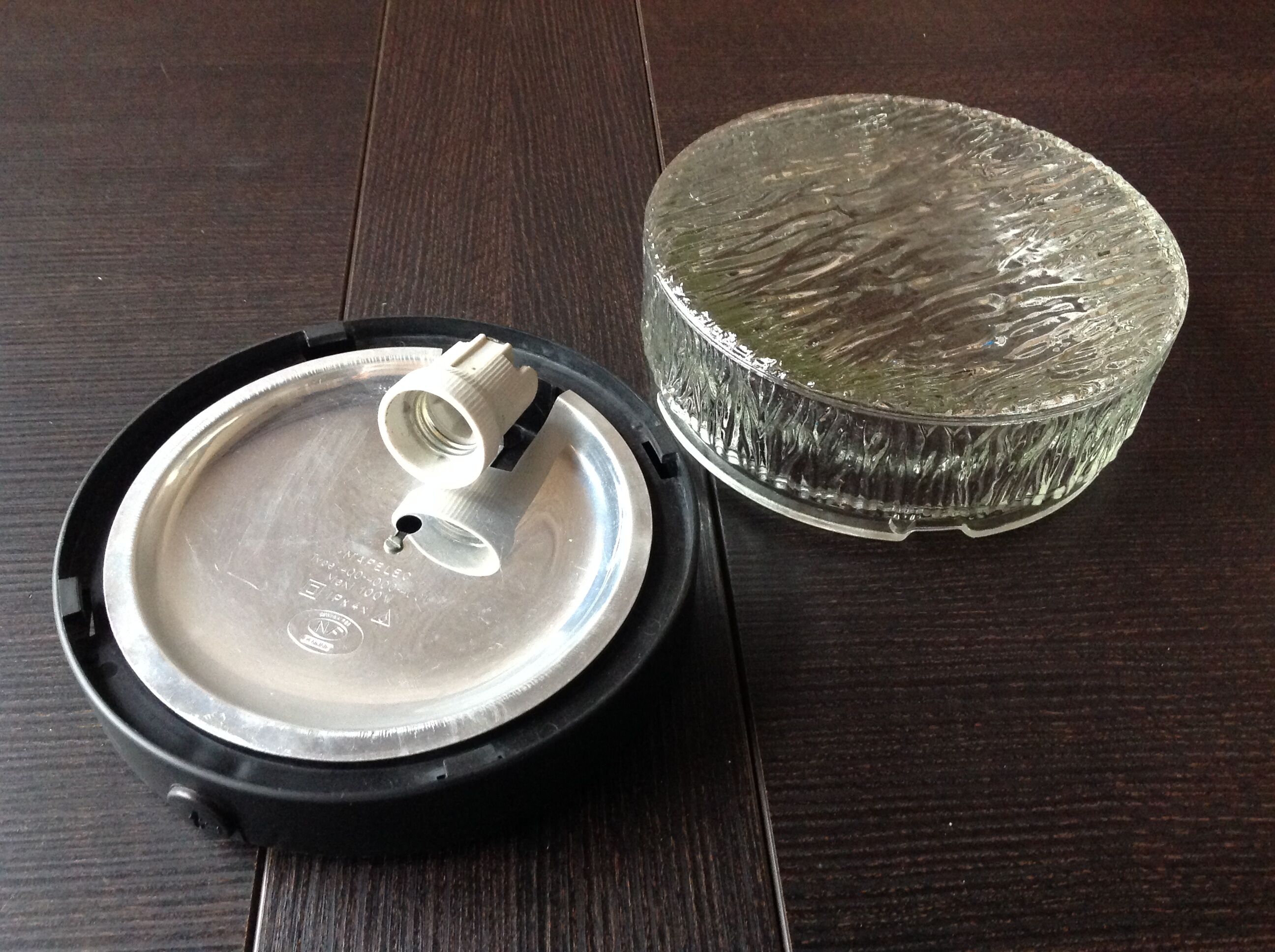 Vintage 60s-70s round ice glass ceiling light