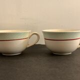 Large capacity pourer and two cups in old earthenware, model Isoard de Salins, 1950