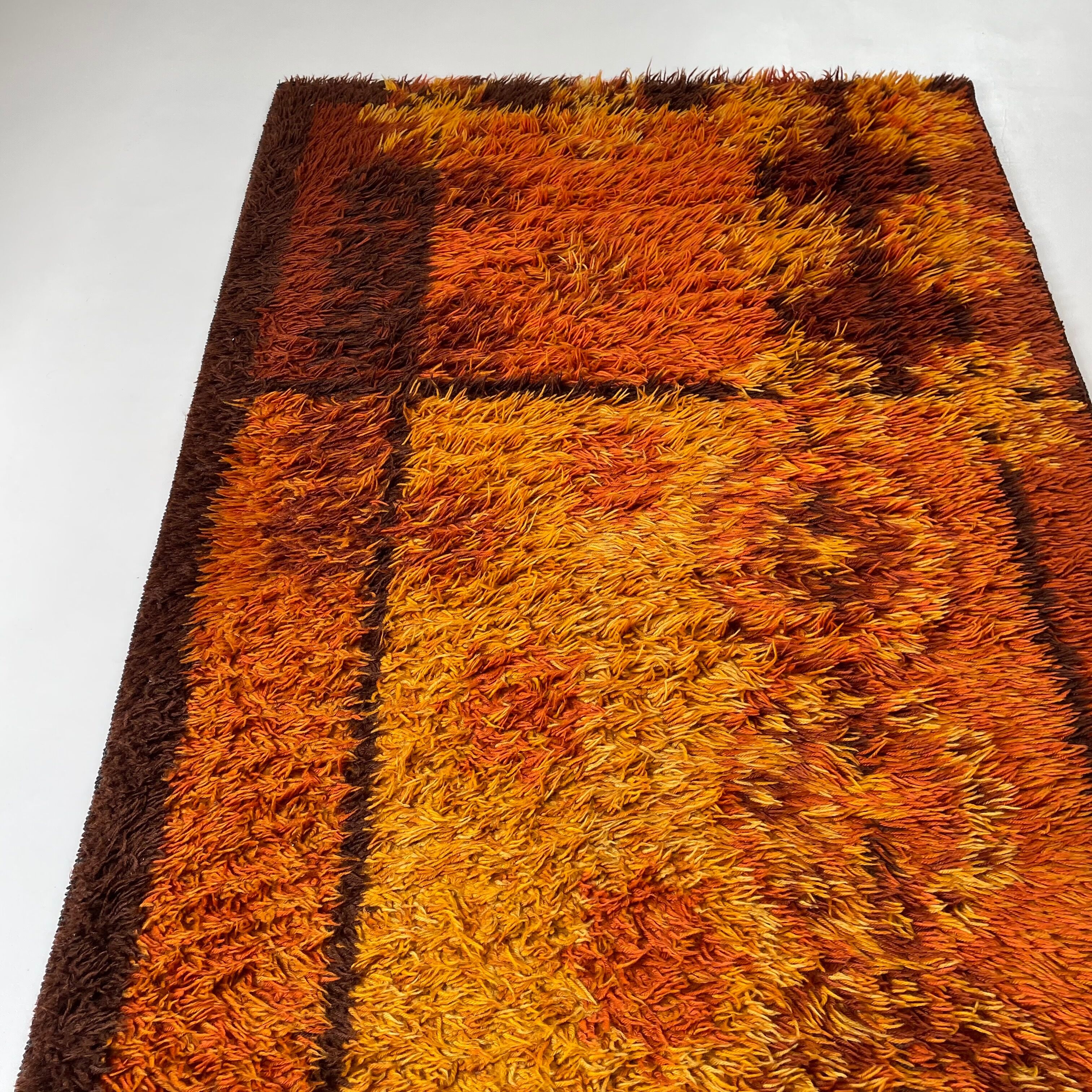 Original Scandinavian Square Pattern Rya Rug by Ege Taepper, 1960s, Denmark 96x161cm