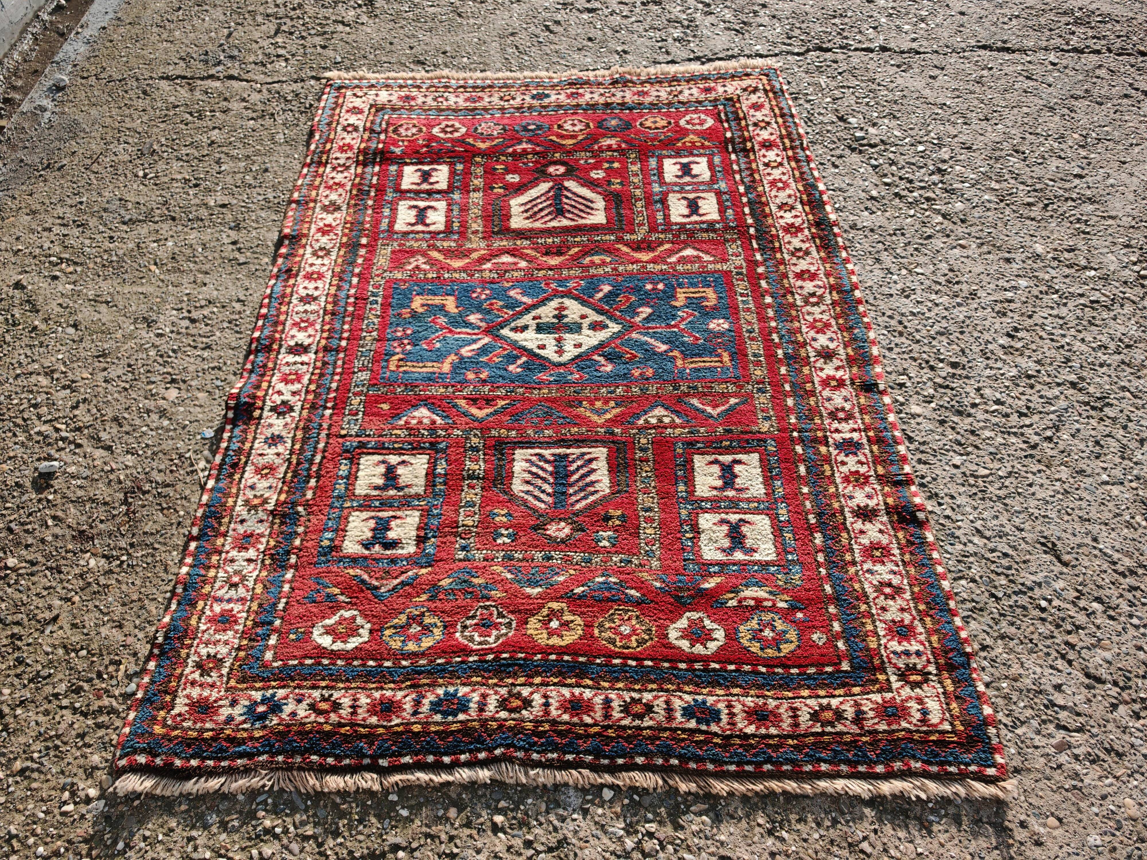 Antique Caucasian Karabakh carpet in 100% wool, late 19th century.