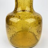 Ancien Vase Carafe Verre Soufflé Bullé Ambré Jaune