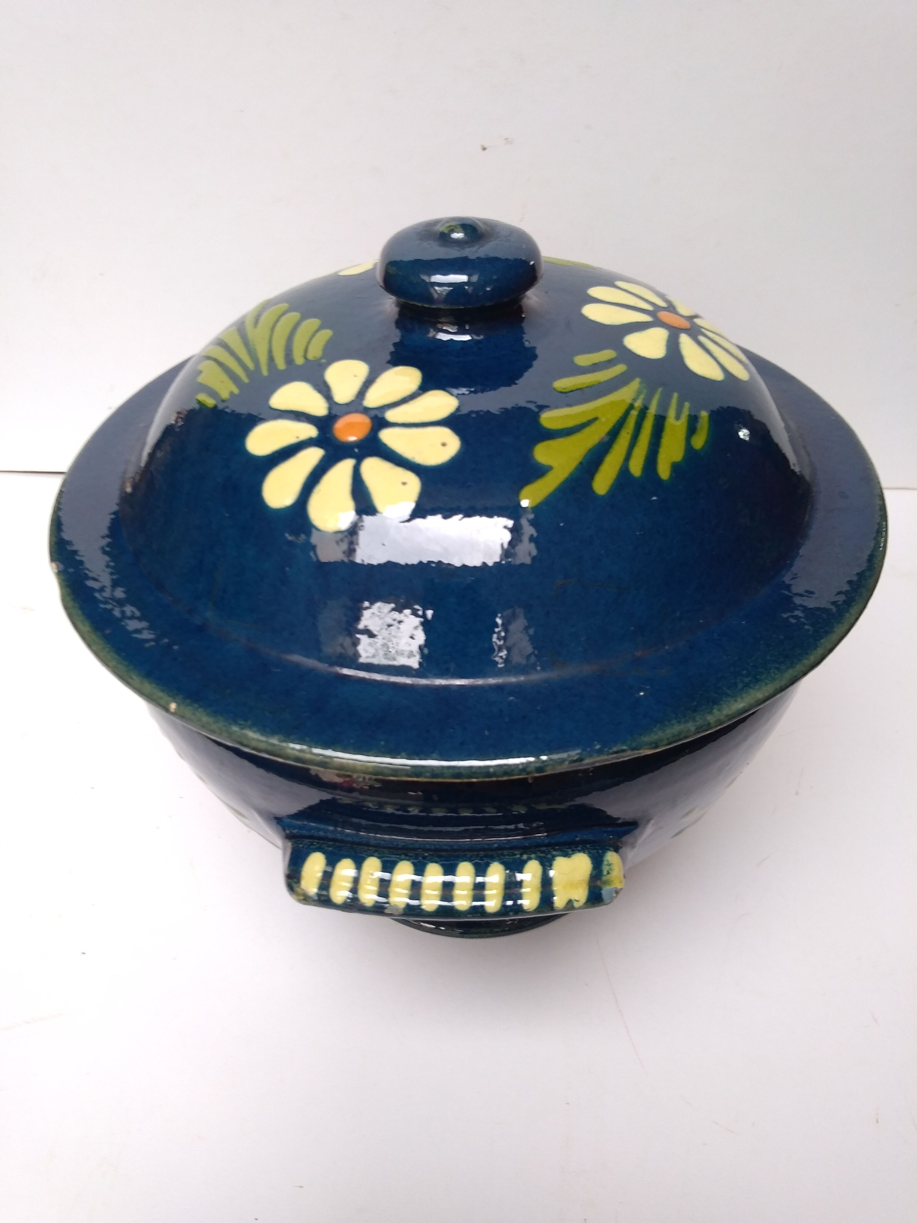 Ancient Alsatian pottery soup midnight blue