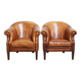 Set of 2 club chairs made of sheepskin leather
