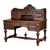 George III style bureau in carved solid oak, circa 1880.
