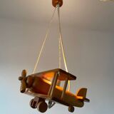 Vintage pine airplane pendant light