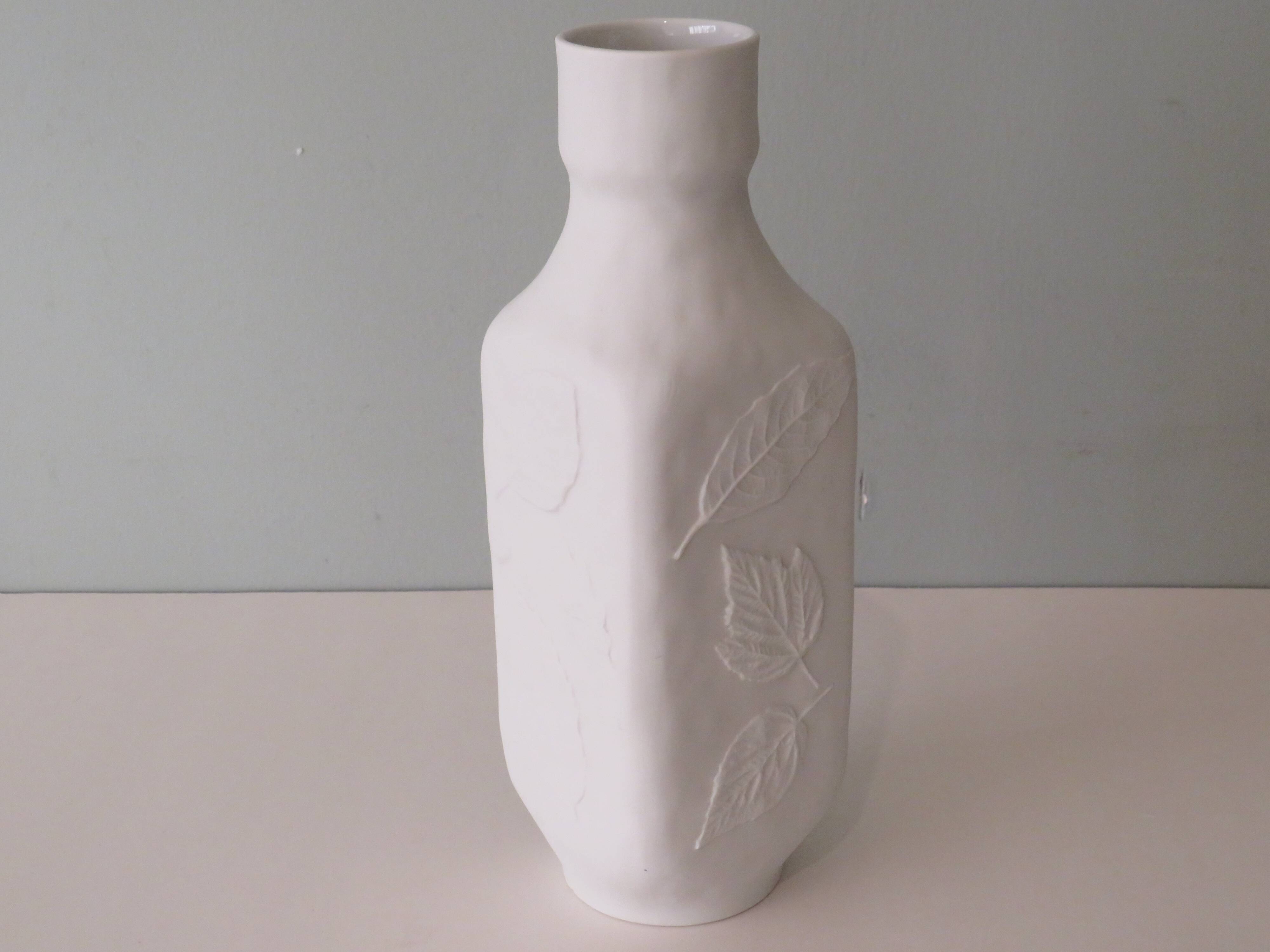 White biscuit vase with floral motif in relief, Hutschenreuther, Germany 1970