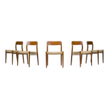 Danish Teak Mod. 77 Dining Chairs with Paper Cord by Niels O. Møller for JL Møllers, 1959, Set of