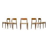 Danish Teak Mod. 77 Dining Chairs with Paper Cord by Niels O. Møller for JL Møllers, 1959, Set of