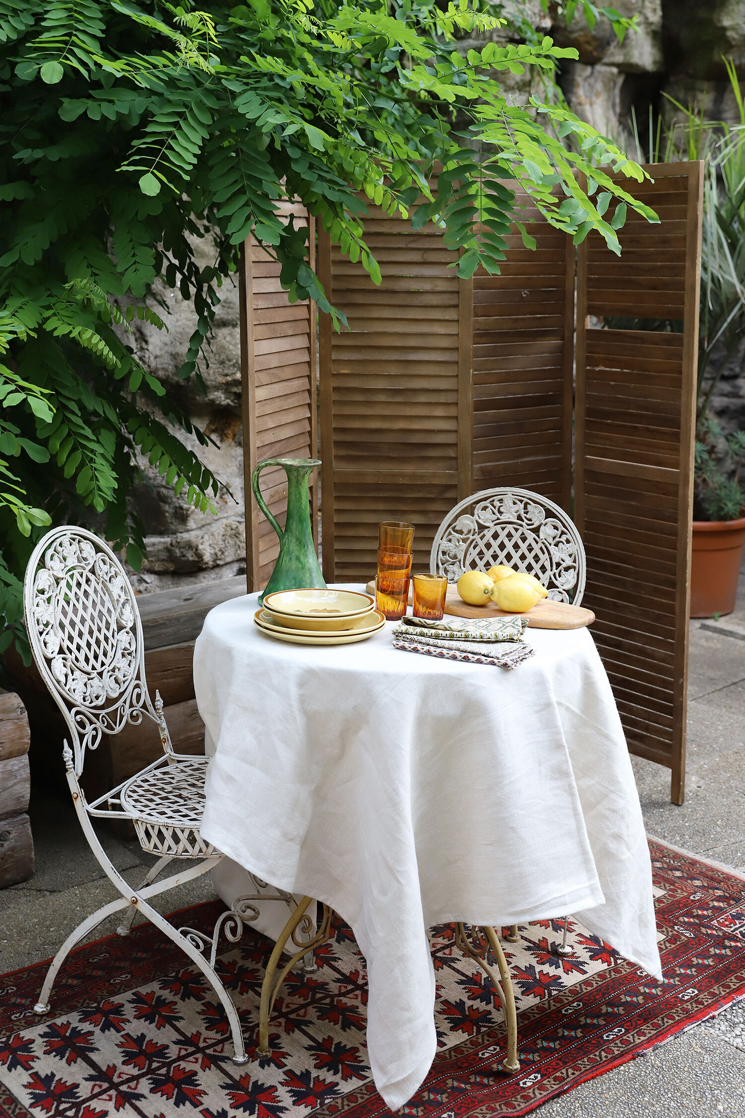 Tablecloth and linen towels upcycled mismatched patterns