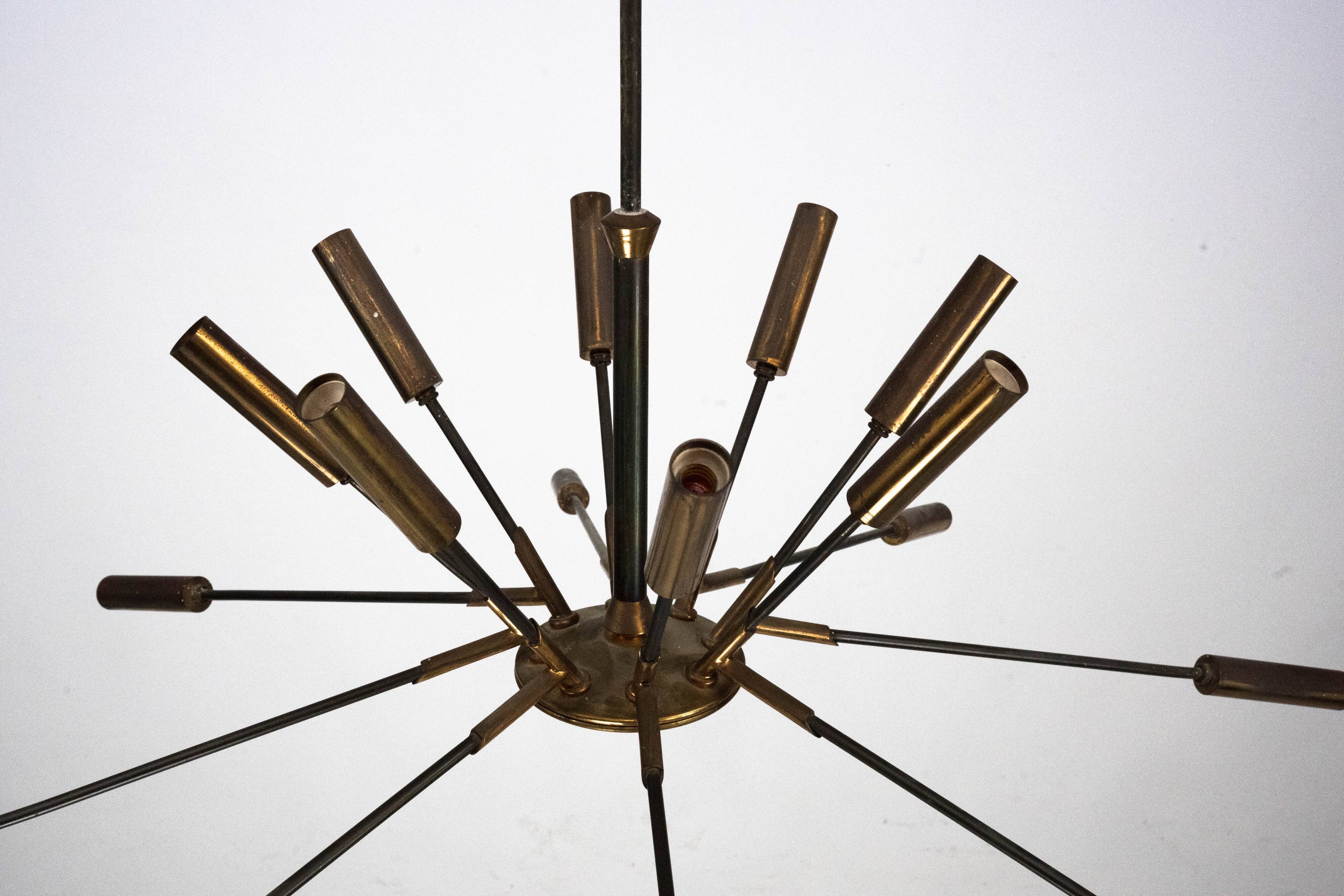 Rare Stilnovo 16-Arm Brass Sputnik Chandelier – 92 cm Diameter – Italy, 195