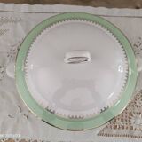 Soup tureen in water green with golden frieze, Cafés Lemaire.