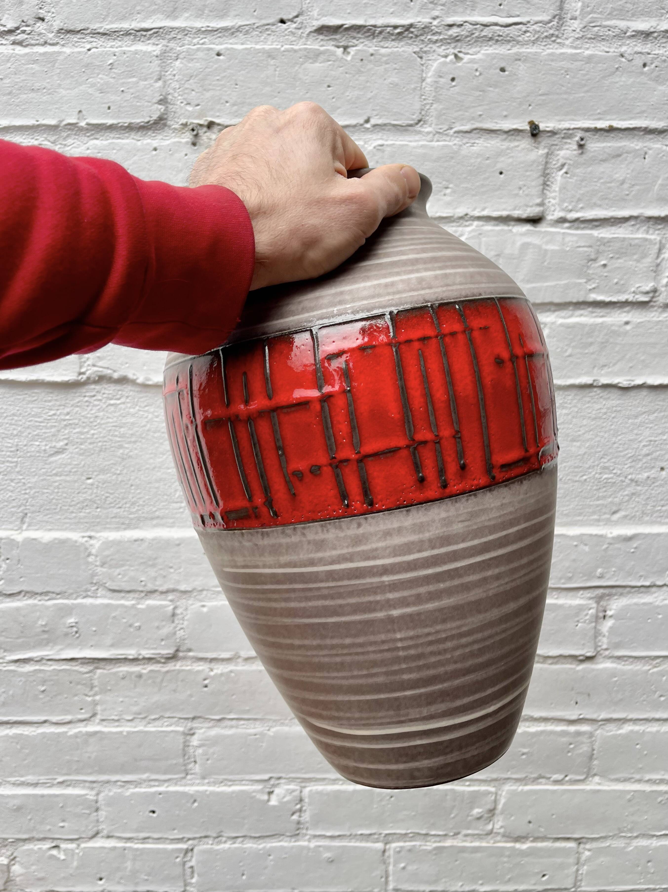Vintage West German Vase Red Abstract Ceramic 1202/35